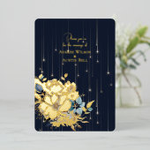 ゴールドフォイルフローラとライトネイビーエレガントな結婚式 箔招待状 (立ち正面)