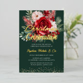 ゴールドフォイルフローラクリスマスお祝い 箔招待状 (立ち正面)