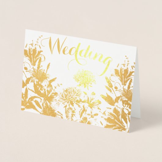 ゴールドフォイルフローラタイポグラフィ結婚式招待状 箔カード (正面)