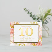 ゴールドフォイルフローラピンク結婚金ゴールドのテーブル番号 箔招待状ポストカード (立ち正面)