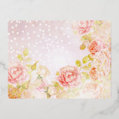 ゴールドフォイルフローラピンク縁ど金ゴールドウェディングRSVP 箔招待状ポストカード (裏面)