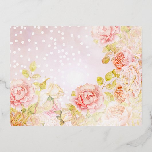 ゴールドフォイルフローラピンク縁ど金ゴールドウェディングRSVP 箔招待状ポストカード (裏面)