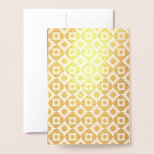 ゴールドフォイルフローラフォトブルー結婚式招待状 箔カード (裏面封筒付き)