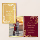 ゴールドフォイルフローラフォトレッド結婚式招待状 箔カード (ディスプレー)