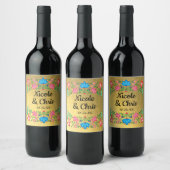 ゴールドフォイルフローラメキシ結婚カンのワインラベル ワインラベル (ボトル)