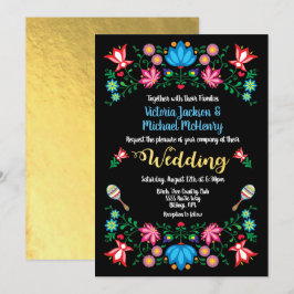 ゴールドフォイルフローラメ結婚キシカンのフィエスタカード 招待状