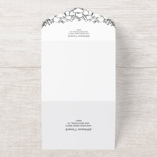 ゴールドフォイルフローララインアートフォトインフォーマル結婚ズ オールインワン招待状 (外側)