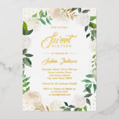 ゴールドフォイルフローラリーススウィート16ゴールデン 箔招待状 (正面)