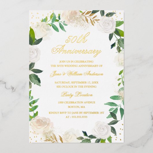 ゴールドフォイルフローラリース記念日 箔招待状 (正面)