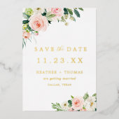 ゴールドフォイルフローラ写真の保存日付 箔招待状 (正面)