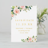 ゴールドフォイルフローラ写真の保存日付 箔招待状 (立ち正面)