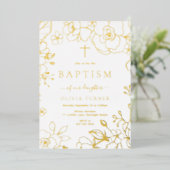 ゴールドフォイルフローラ少年または女の子バプティスゴールデン 箔招待状 (立ち正面)