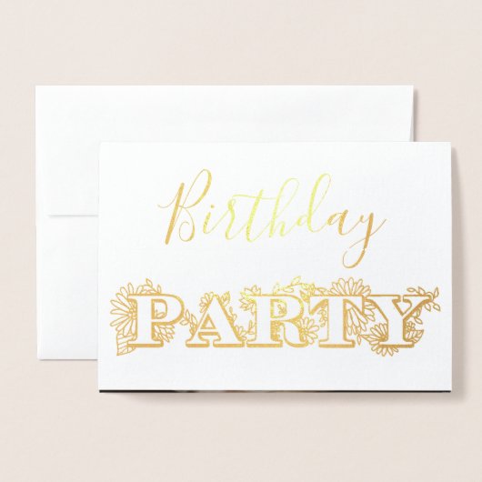 ゴールドフォイルフローラ誕生日パーティー招待写真 箔カード (封筒付き正面)
