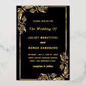 ゴールドフォイルフローラ額縁ブラック結婚式招待状 箔招待状 (正面)