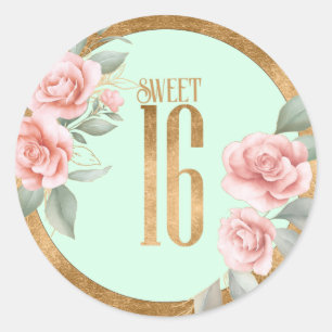ゴールドフォイルフローラSweet sixteenミントグリーンID756 ラウンドシール