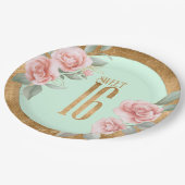 ゴールドフォイルフローラSweet sixteenミントグリーンID757 ペーパープレート (アングル)