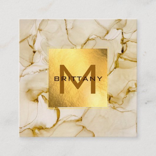 ゴールドフォイルブラウンベージュパーソナライズされた スクエア名刺 (正面)