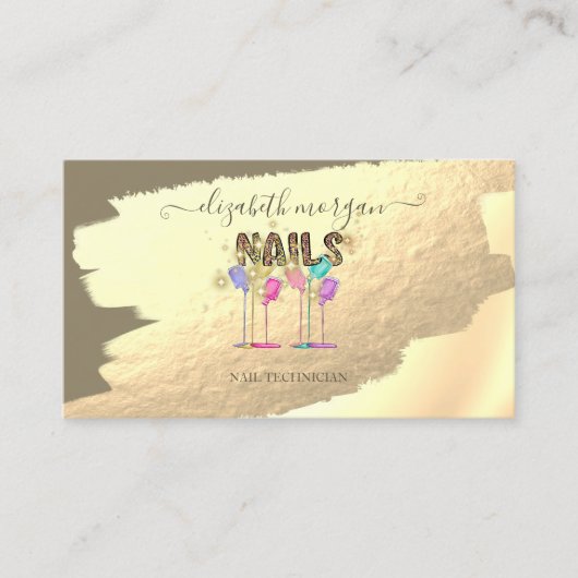 ゴールドフォイルブラシストロークスパークル爪、 ネイルポーランド 名刺 (正面)