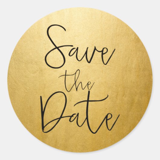 ゴールドフォイルブラックスクリプトタイプSAVE THE DATE Sticker ラウンドシール (正面)