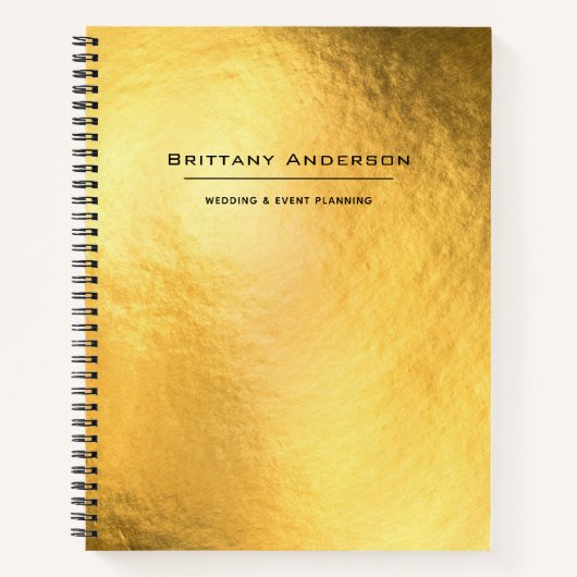 ゴールドフォイルブラックタイポグラフィビジネスプランナー ノートブック (正面)