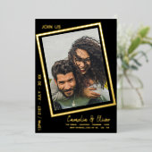 ゴールドフォイルブラックフォト結婚ズQRコード滴下フォイ 箔招待状 (立ち正面)