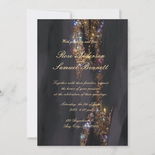 ゴールドフォイルブラックモノグラムシック結婚式招待状 招待状 (正面)