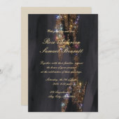 ゴールドフォイルブラックモノグラムシック結婚式招待状 招待状 (正面/裏面)