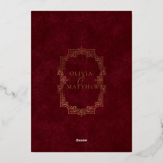 ゴールドフォイルブルゴーニミニマリスト&エレガントな結婚式 箔招待状 (裏面)