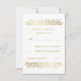 ゴールドフォイルベビーズブレスフローラウェディングRSVPカード 出欠カード