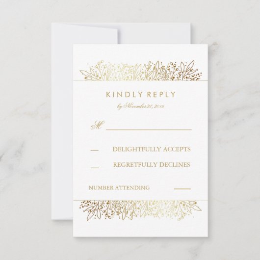 ゴールドフォイルベビーズブレスフローラウェディングRSVPカード 出欠カード (正面)