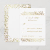 ゴールドフォイルベビーズブレスフローラウェディングRSVPカード 出欠カード (正面/裏面)