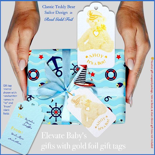 ゴールドフォイルベビーセーラーベアギフトラベル ギフトタグ