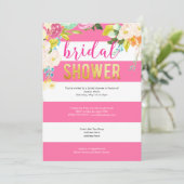 ゴールドフォイルホットピンクフローラブライダルシャワー 招待状 (スタンド正面)