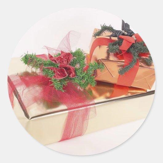 ゴールドフォイルホリデーギフトラッピング ラウンドシール (正面)