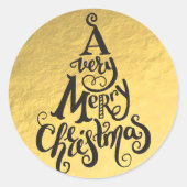 ゴールドフォイルホリデークリスマスツリーメリークリスマス ラウンドシール (正面)