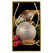 ゴールドフォイルホリデー金ゴールドリボンシルバーボール抱き枕 スモールペーパーバッグ (裏面)