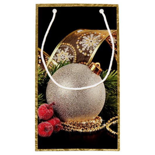 ゴールドフォイルホリデー金ゴールドリボンシルバーボール抱き枕 スモールペーパーバッグ (裏面)