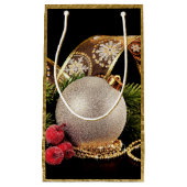 ゴールドフォイルホリデー金ゴールドリボンシルバーボール抱き枕 スモールペーパーバッグ (正面)