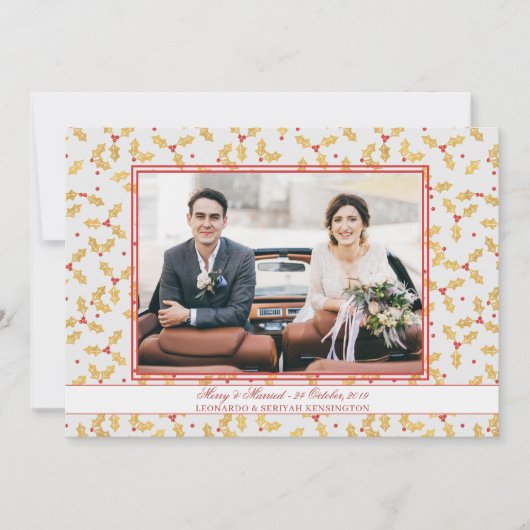 ゴールドフォイルホリーメリース結婚したクリスマス写真 シーズンカード (正面)