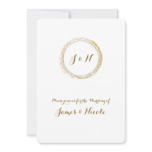 ゴールドフォイルホワイトスパークルグラマーサークル招待状