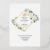 ゴールドフォイルホワイトフローライスラム結婚教徒 箔招待状 (正面)