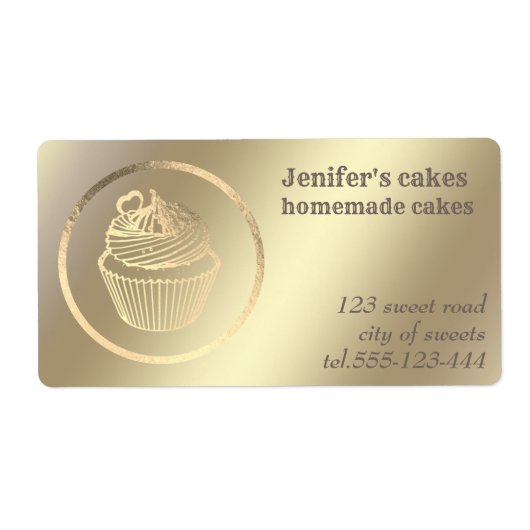 ゴールドフォイルホームメイドカップケーキとお菓子 ラベル (正面)