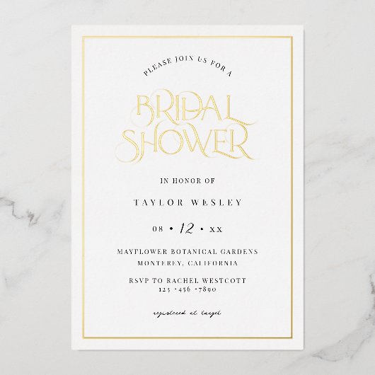 ゴールドフォイルボホブライダルシャワーパーティの招待状カード 箔招待状 (正面)