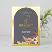 ゴールドフォイルボホモダンフローラ結婚ズ 箔招待状 (立ち正面)