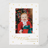ゴールドフォイルポンポムス水玉模様フォトホリデーカード 箔シーズンカード (正面)