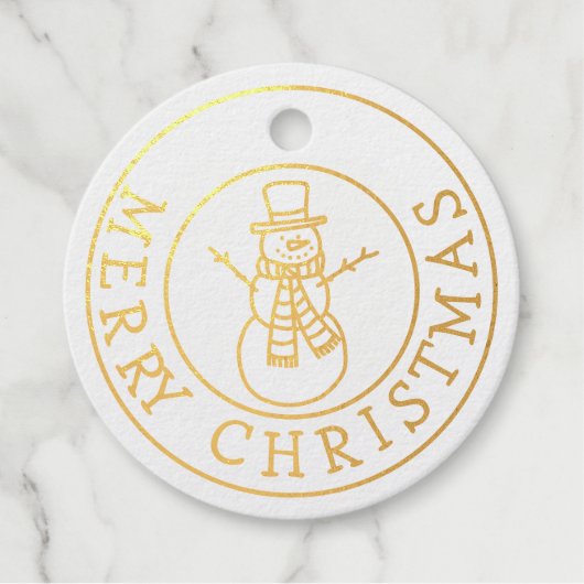 ゴールドフォイルメリークリスマスと雪だるま フェイバータグ (正面)