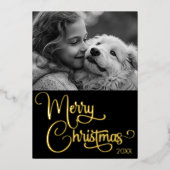 ゴールドフォイルメリークリスマスカスタム写真 箔シーズンカード (正面)