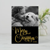 ゴールドフォイルメリークリスマスカスタム写真 箔シーズンカード (立ち正面)