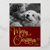 ゴールドフォイルメリークリスマスカスタム写真 箔シーズンカード (正面)