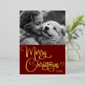 ゴールドフォイルメリークリスマスカスタム写真 箔シーズンカード (立ち正面)